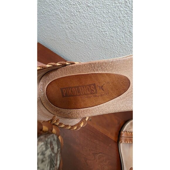 Pikolinos Women's Brown Leather Ankle Strap Open-Toe Sandals Embellished Buckle - Picture 8 of 8